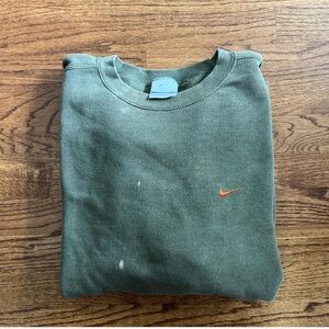 Nike Men's Olive Crewneck Sweater with Orange Logo